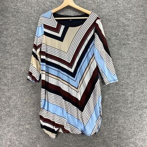 Alfani Dress Women XL Blue Striped Shift Short Lined 3/4 Sleeve Pullover Casual